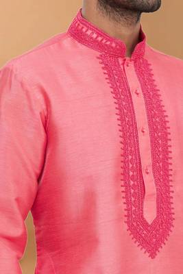 Pink printed art silk kurta-pajama 4