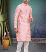 Pink printed blended cotton kurta-pajama