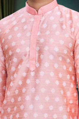 Pink printed blended cotton kurta-pajama 3