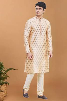 Gold printed art silk kurta-pajama 1