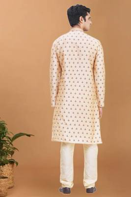 Gold printed art silk kurta-pajama 2
