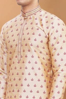 Gold printed art silk kurta-pajama 3