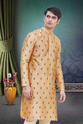 Gold printed art silk kurta-pajama 2