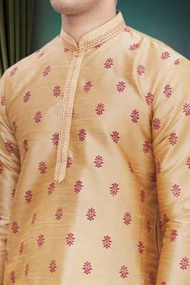 Gold printed art silk kurta-pajama 3