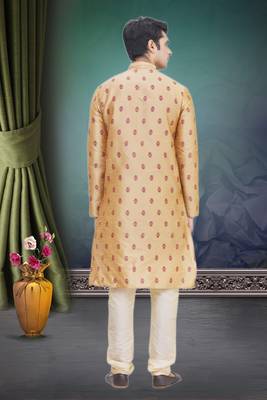 Gold printed art silk kurta-pajama 4