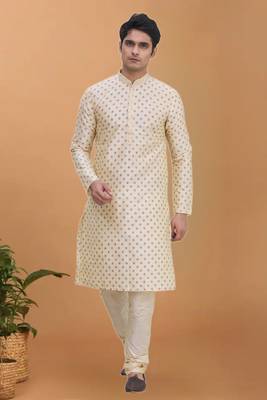 Gold printed art silk kurta-pajama 1