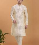 Gold printed art silk kurta-pajama