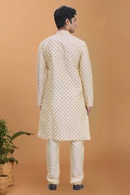 Gold printed art silk kurta-pajama 2