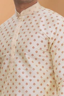 Gold printed art silk kurta-pajama 3