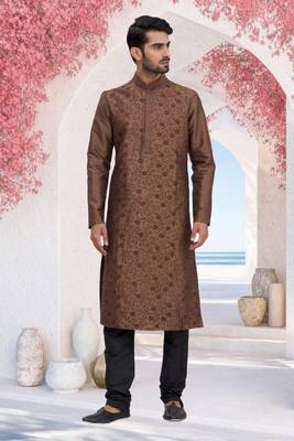 Brown embroidered art silk kurta-pajama 1