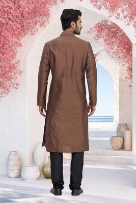Brown embroidered art silk kurta-pajama 2