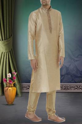 Gold printed art silk kurta-pajama 1