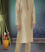 Gold printed art silk kurta-pajama