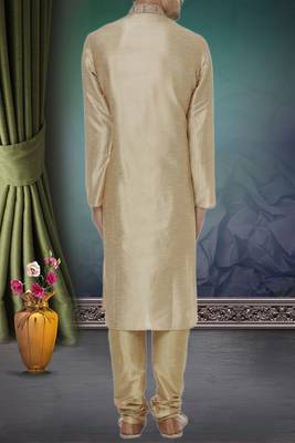 Gold printed art silk kurta-pajama 2