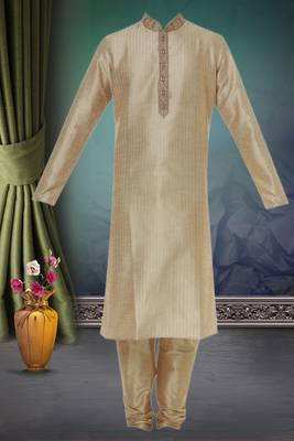 Gold printed art silk kurta-pajama 3