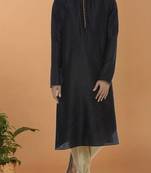 Black printed blended cotton kurta-pajama