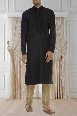 Black printed art silk kurta-pajama 1