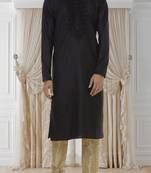 Black printed art silk kurta-pajama