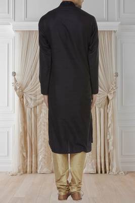 Black printed art silk kurta-pajama 2