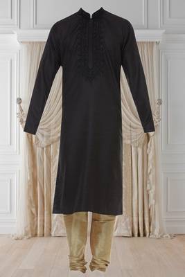 Black printed art silk kurta-pajama 3