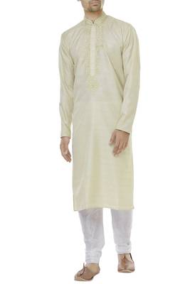 White embroidered blended cotton kurta-pajama 1