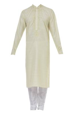 White embroidered blended cotton kurta-pajama 3