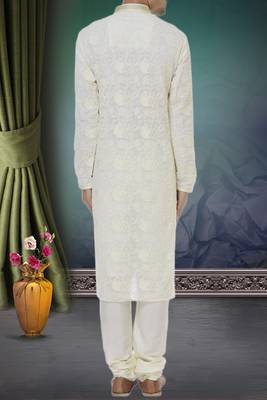 White printed georgette kurta-pajama 2