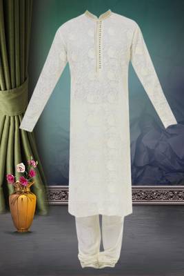 White printed georgette kurta-pajama 3