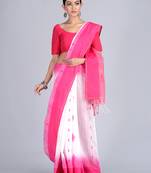 White woven cotton saree with blouse