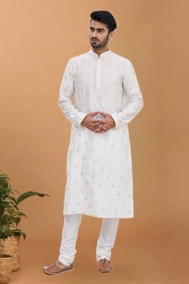 White printed georgette kurta-pajama 1
