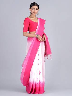 White woven cotton saree with blouse 2