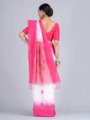 White woven cotton saree with blouse 3