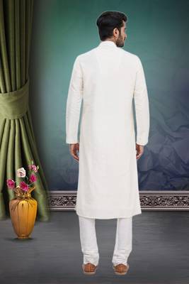 White embroidered blended cotton kurta-pajama 2