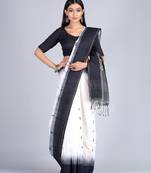 White woven cotton saree with blouse