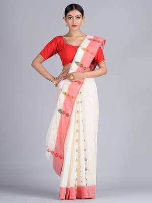 White woven pure cotton saree  1