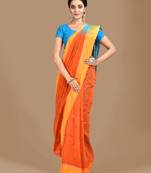 Orange woven blended cotton saree with blouse