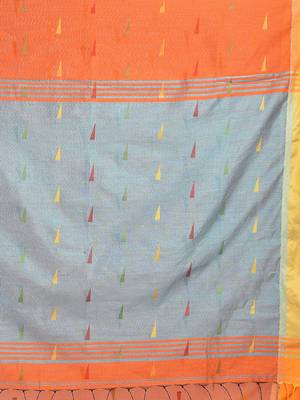 Orange woven blended cotton saree with blouse 4