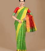 Light green woven blended cotton saree with blouse