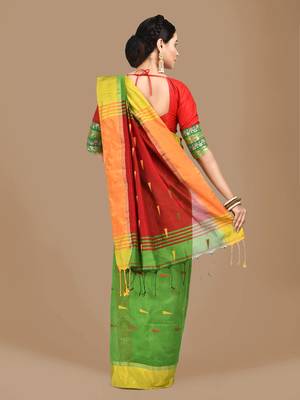 Light green woven blended cotton saree with blouse 3