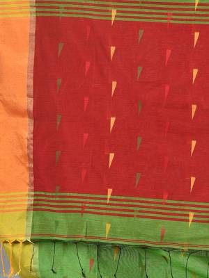 Light green woven blended cotton saree with blouse 4