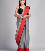 Grey woven blended cotton saree with blouse