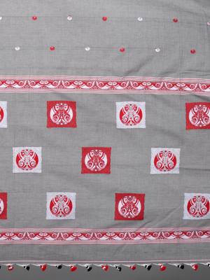 Grey woven blended cotton saree with blouse 4