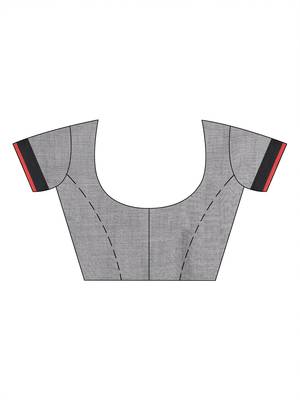 Grey woven blended cotton saree with blouse 5