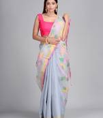 Grey woven matka silk saree with blouse