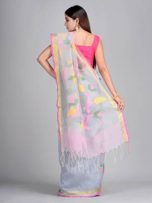 Grey woven matka silk saree with blouse 3