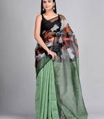 Green woven matka silk saree with blouse