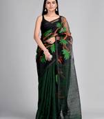 Green woven matka silk saree with blouse