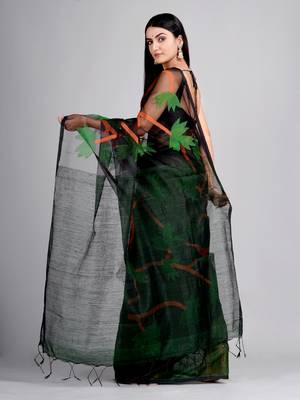 Green woven matka silk saree with blouse 3