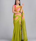 Green woven matka silk saree with blouse