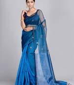 Blue woven matka silk saree with blouse
